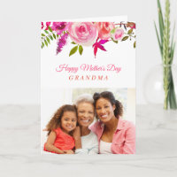 Pink Floral Mother's Day Photo Card for Grandma