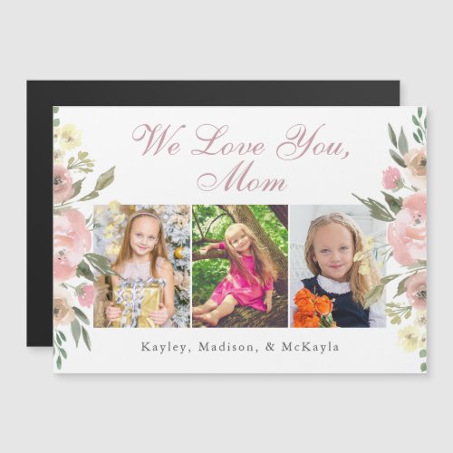 Pink Floral Mothers Day Photo Collage Magnet Card