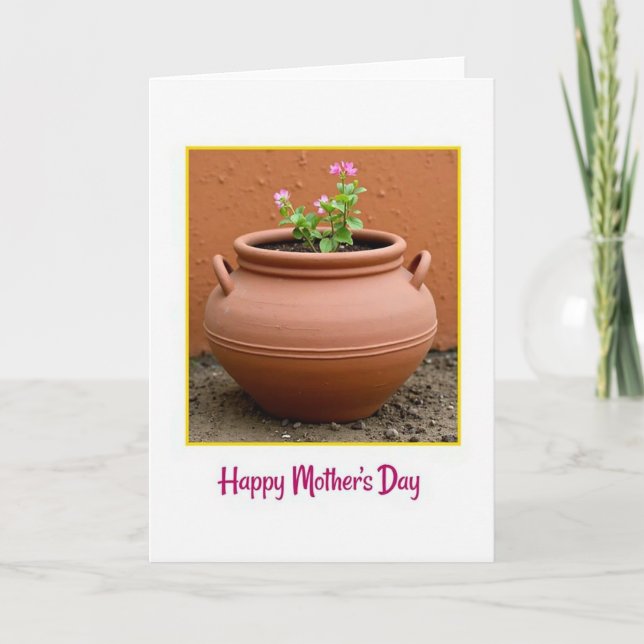Pink Floral Mothers Day Pot Card (Front)