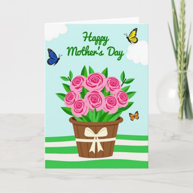 Pink Floral Mothers Day Scene Card (Front)