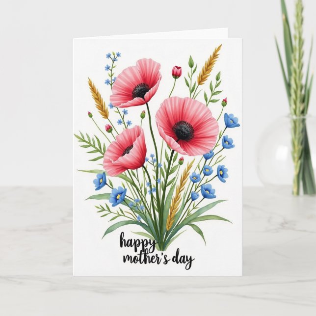 Pink Floral Mothers Day Watercolor Card (Front)