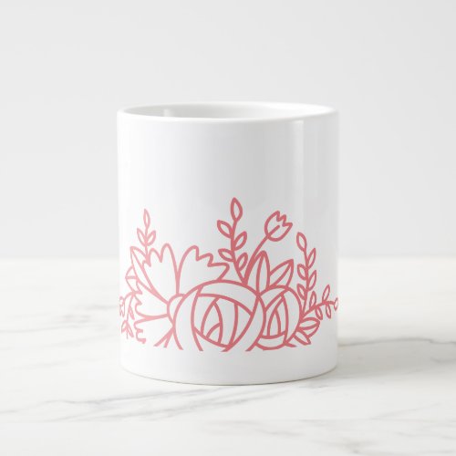 Pink Floral Motif Giant Coffee Mug