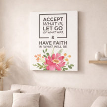 Pink Floral Motivational Quote Faux Canvas Print
