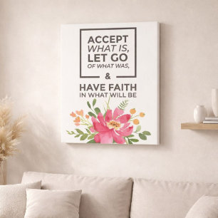 Pink Floral Motivational Quote Faux Canvas Print