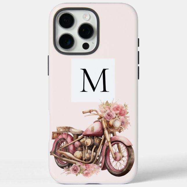 Pink Floral Motorcycle Monogram  Case-Mate iPhone Case (Back)