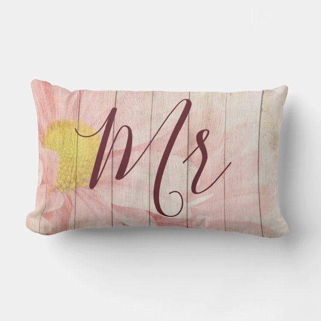 Pink Floral Mr and Mrs Lumbar Pillow (Front)