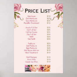 Pink floral Nail Salon Price List Menu Poster