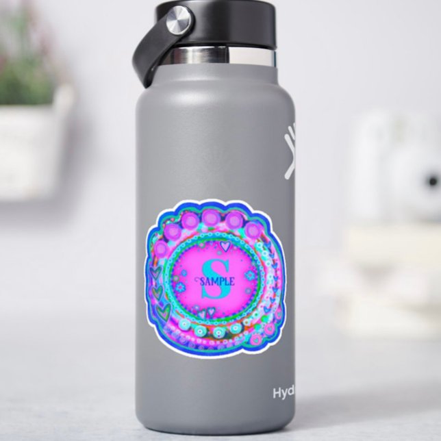 Pink Floral Name and Initial Inspirivity Custom Sticker (Creator Uploaded)