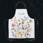 Pink Floral Name Apron<br><div class="desc">Pink floral name apron. Easy to change the text. Pretty,  delicate watercolor wildflower design.</div>
