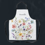 Pink Floral Name Apron<br><div class="desc">Pink floral name apron. Easy to change the text. Pretty,  delicate watercolor wildflower design.</div>