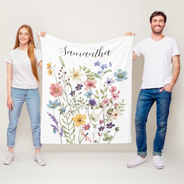 Pink Floral Name  Fleece Blanket (In Situ)