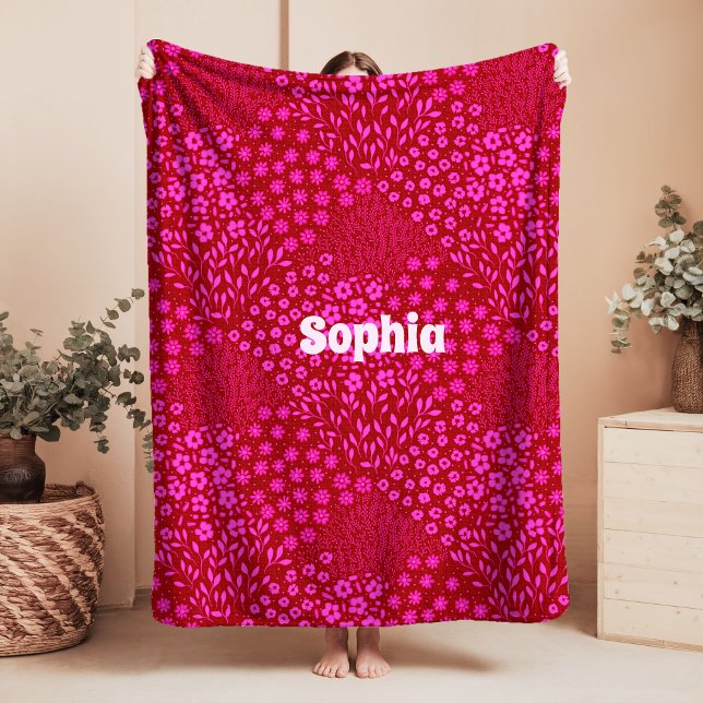 Pink Floral Name Sherpa Blanket Grandmillennial (Creator Uploaded)