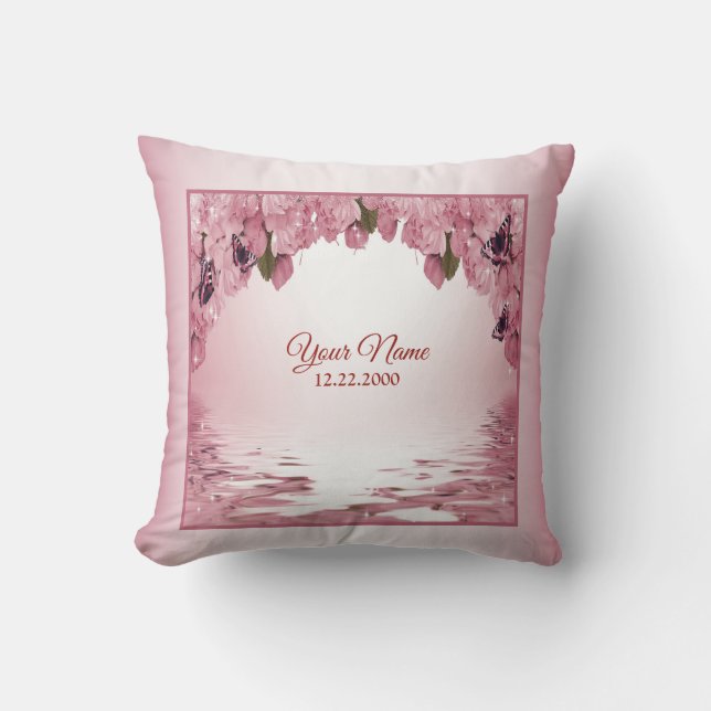 Pink Floral Nature Butterfly Outdoor Wedding Gift  Throw Pillow (Front)