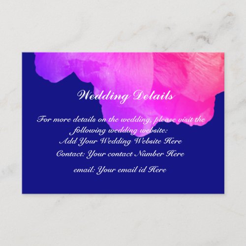 Pink Floral Navy Blue White Cute Pretty Wedding Enclosure Card