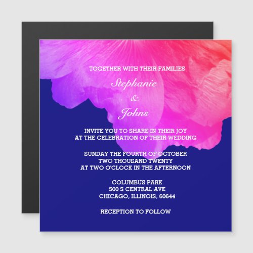 Pink Floral Navy Blue White Cute Unique Wedding Magnetic Invitation