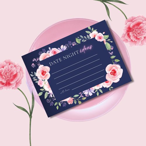 Pink Floral  Neon Bridal Shower Date Night Ideas Enclosure Card
