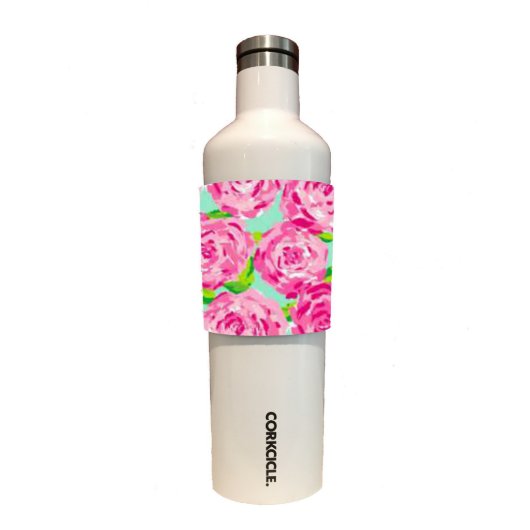 Pink Floral Neoprene Wrap for Corkcicle Canteen (Front)