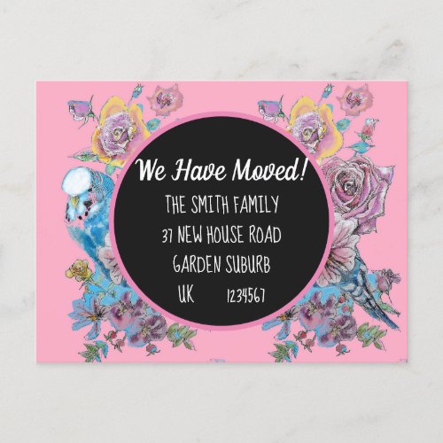 Pink Floral New Address Postcard We Are Moving Postcard