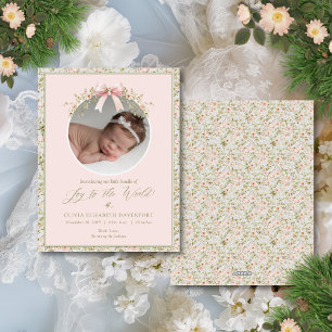 Pink Floral Newborn Baby Photo Christmas Holiday Card