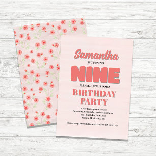 Pink Floral Ninth Birthday Girl Party Template