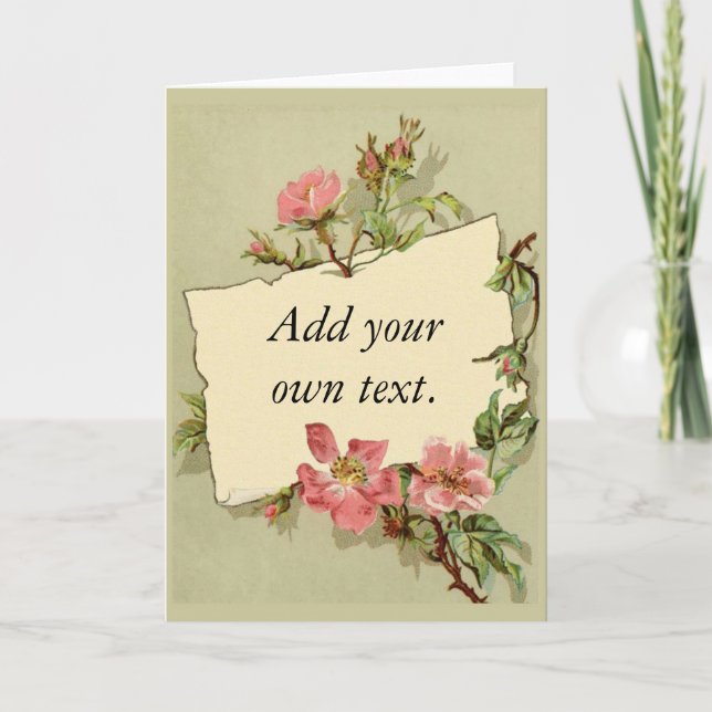 Pink Floral Note card Green Background Customize (Front)