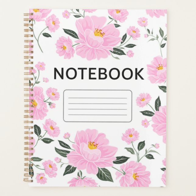 Pink Floral Notebook Cover | Elegant Rose Flower J (Front)