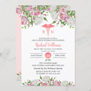Pink Floral Nursing School Graduation Party Invitation