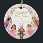 Pink Floral Nutcracker Baby 1st First Christmas Ce Ceramic Ornament<br><div class="desc">Celebrate your baby's 1st Christmas with this adorable ceramic ornament featuring magical characters from one of the most loved Christmas tales of all time, The Nutcracker. Use the text fields to personalize the tags with your own wording and details. Click the "customize further" button if you wish to re-arrange and...</div>