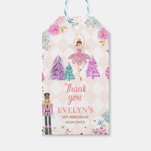 Pink Floral Nutcracker Land of Sweets Birthday Gift Tags