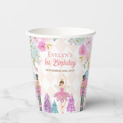 Pink Floral Nutcracker Land of Sweets Birthday Paper Cups