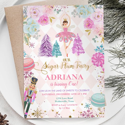 Pink Floral Nutcracker Our Sugar Plum Birthday Invitation