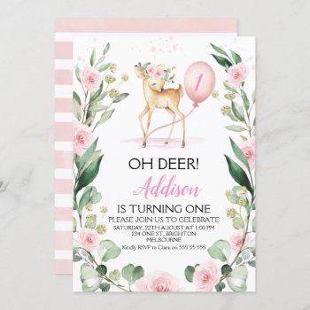 Pink Floral Oh Deer Any Age Birthday  Invitation by Sugar_Puff_Kids at Zazzle