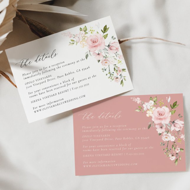 Pink Floral Olive Wedding Details Enclosure Card (Details Card 2 Colors)