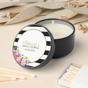 Pink Floral On Black Bridal Shower Mini Candle Favors