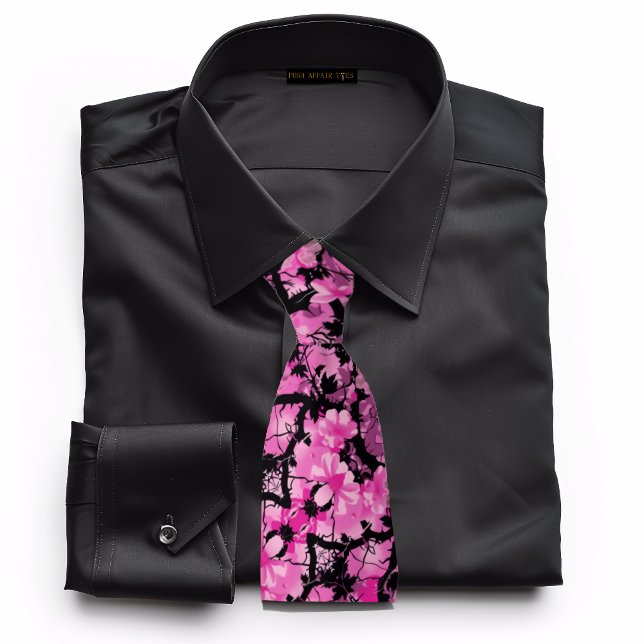 Pink Floral on Black Neck Tie (For Illustration Purposes Only. )