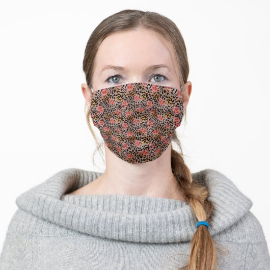 Pink Floral on Leopard Animal Print Adult Cloth Face Mask (Worn)