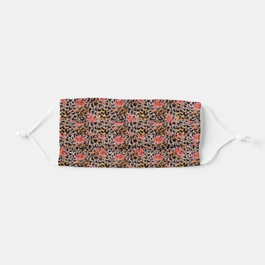 Pink Floral on Leopard Animal Print Adult Cloth Face Mask (Front, Folded)