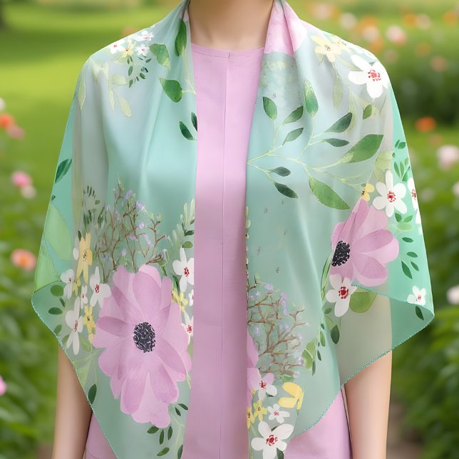 Pink Floral on Light Green Scarf (Creator Uploaded)