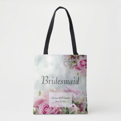 Pink Floral on Teal Elegant Bridesmaid Wedding Tote Bag