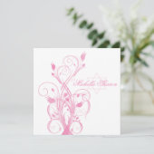 Pink Floral on White Bat Mitzvah Invitation (Standing Front)