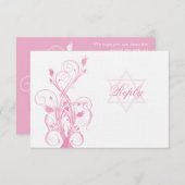 Pink Floral on White Linen Bat Mitzvah RSVP Card (Front/Back)