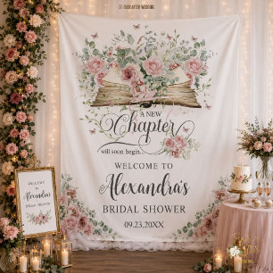 Pink Floral Opened Book Chapter Bridal Shower Tapestry