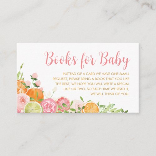 Pink Floral Orange Citrus Books for Baby Enclosure Card