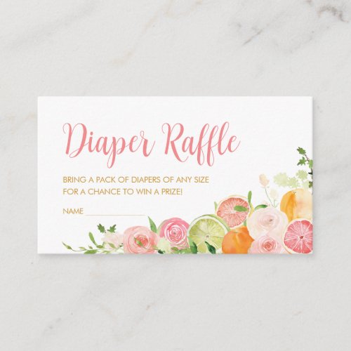 Pink Floral Orange Citrus Diaper Raffle Enclosure Card