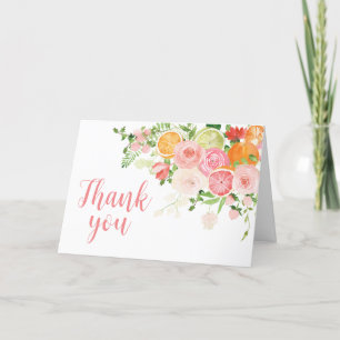 Pink Floral Orange Citrus  Letterpress Thank You Card