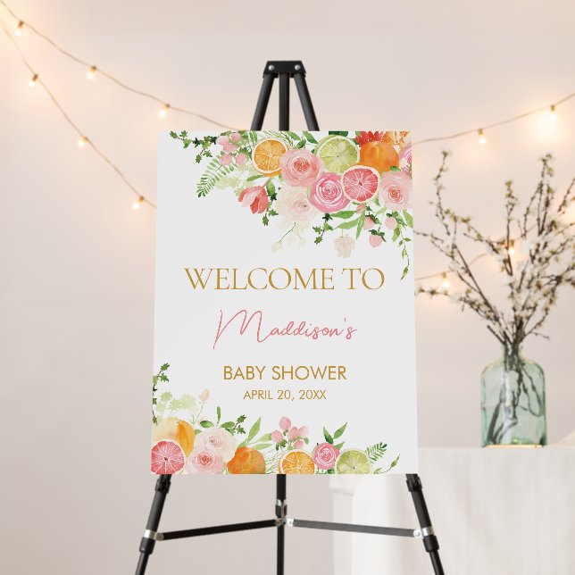 Pink Floral Orange Citrus Welcome Sign (In Situ (Stand))