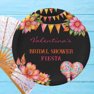 Pink Floral Orange Colorful Fiesta Bridal Shower Paper Plates