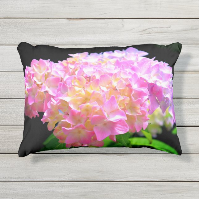 Pink floral orange floral hydrangeas outdoor pillow (Front)