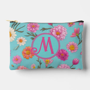 Pink floral orange floral white floral teal accessory pouch