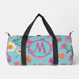 Pink floral orange floral white floral teal duffle bag